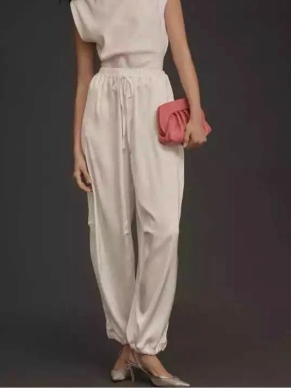 Maeve by Anthropologie White Silky Satin Parachute Jogger Pants Small